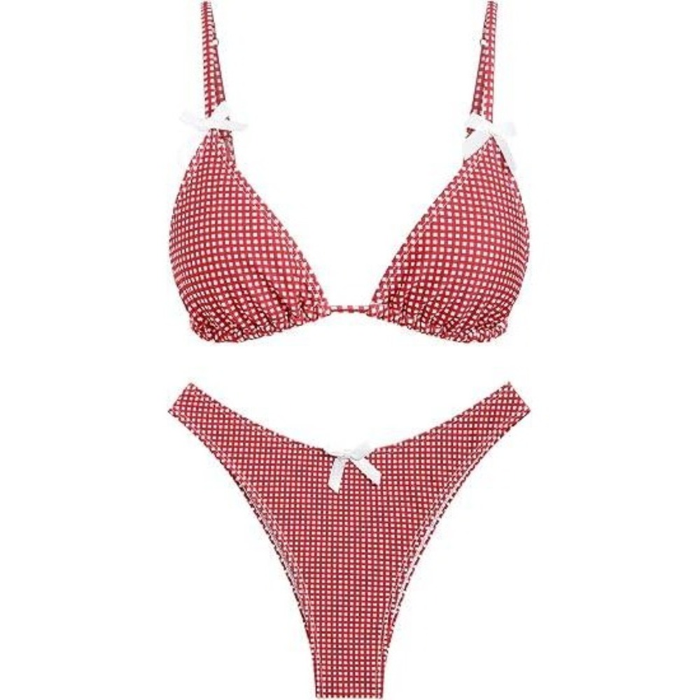 MSRP $48 seamoly Womens S Red Gingham Bikini Sets Triangle Two Piece Swimsuit